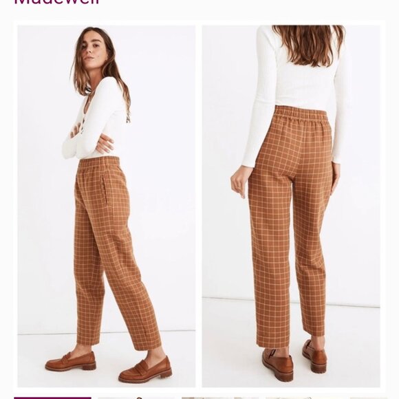 Madewell Waffleback Pull-On High-Rise Women Tapered Pants Windowpane Medium Tall - Picture 1 of 12